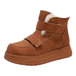 红粉知己厚底保暖增高雪地靴女冬季新款舒适魔术贴加绒棉鞋