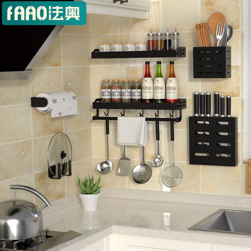 免打孔厨房收纳置物架 多功能壁挂式调料架筷子抹布架刀架碗碟架