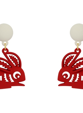 中国风剪纸红色兔子耳钉