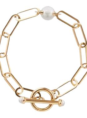 西班牙回形针设计珍珠OT扣手链