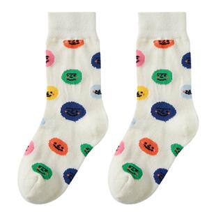 RYSONMOON童装百搭透气男女童彩笑脸中筒袜无骨宝宝棉袜ins袜潮袜
