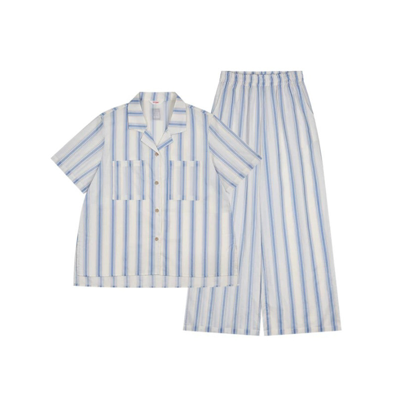 Ullala条纹短袖女夏睡衣套装夏季