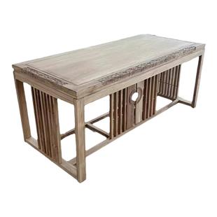 新中式实木茶桌北方老榆木禅意书房办公室仿古雕花茶台画案书法桌