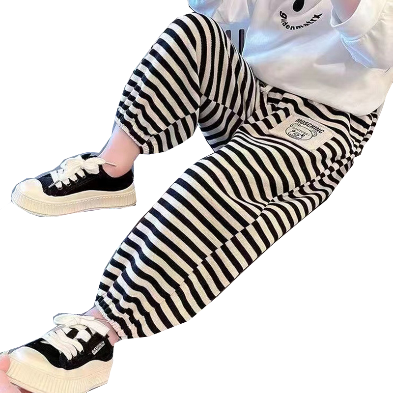 儿童新款条纹卫裤女宝宽松休闲裤夏季男童时髦裤韩版女童条纹裤潮