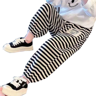 儿童新款条纹卫裤女宝宽松休闲裤夏季男童时髦裤韩版女童条纹裤潮