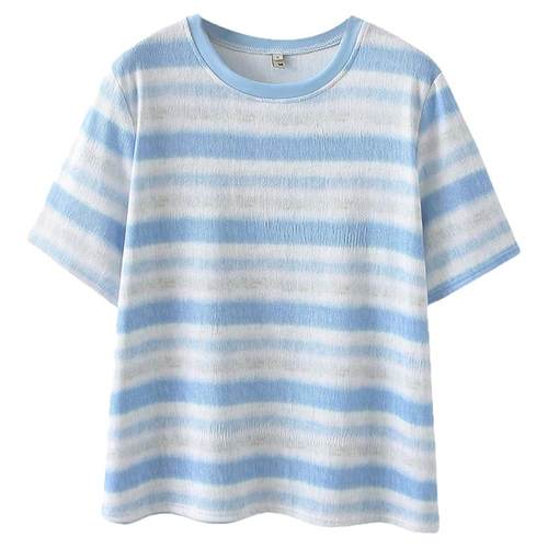 扎染彩条短袖T恤女2025夏季新款大码女装宽松洋气胖MM毛巾棉上衣