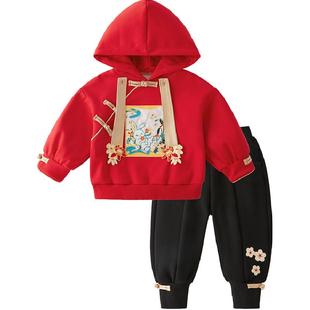 jellybaby女童新年套装冬3儿童加绒过年新中式宝宝冬季国风拜年服