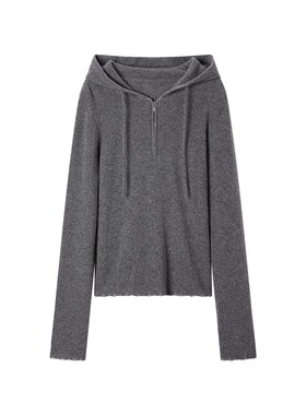TKYSHOP灰色连帽羊绒针织衫