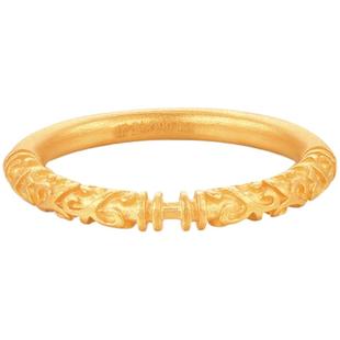 明牌珠宝足金实心戒指 古法黄金素圈卷草纹唐草戒平安女戒AFM0142