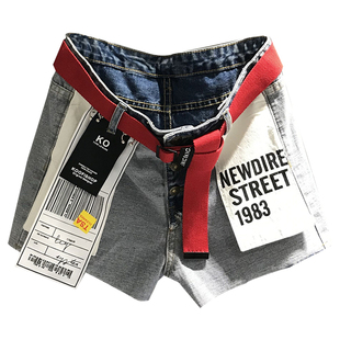 欧洲站2026夏季新款洋气口袋贴布反面撞色牛仔短裤女显瘦阔腿热裤