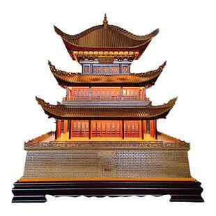 中国四大名楼家居装饰中式摆件工艺品古建模型50公分高楠木岳阳楼