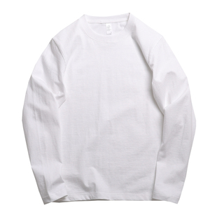 出口日本重磅纯白长袖t恤厚实不透纯棉休闲打底衫纯色男女款品质t