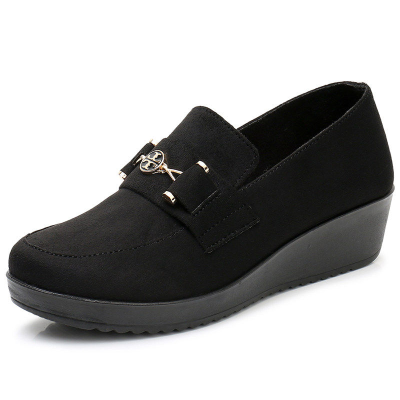 厚底春秋坡跟黑色百搭老北京布鞋