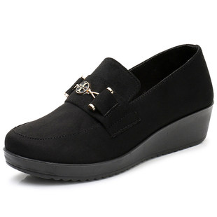 2025春秋老北京布鞋女鞋单鞋中跟坡跟厚底女黑色工作鞋百搭妈妈鞋