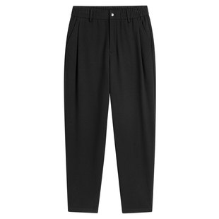 【仿毛呢】太平鸟男装休闲裤冬季黑色保暖锥形精致刺绣西装裤