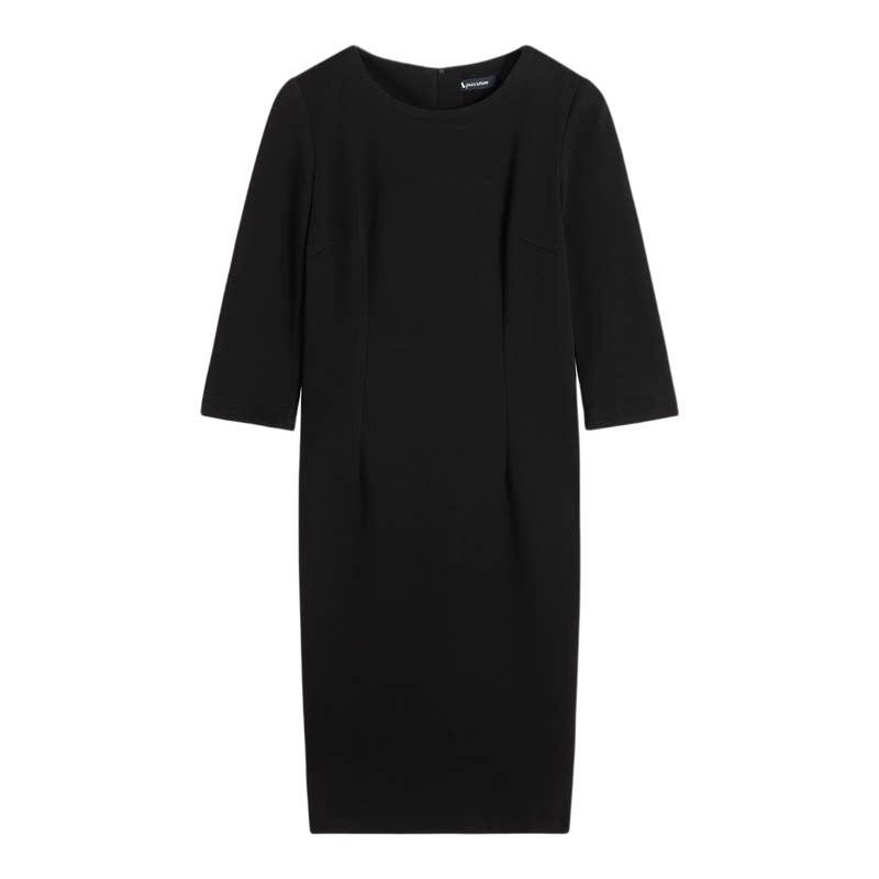 Aquascutum/雅格狮丹秋冬新品女士修身天丝混纺七分袖连衣裙气质