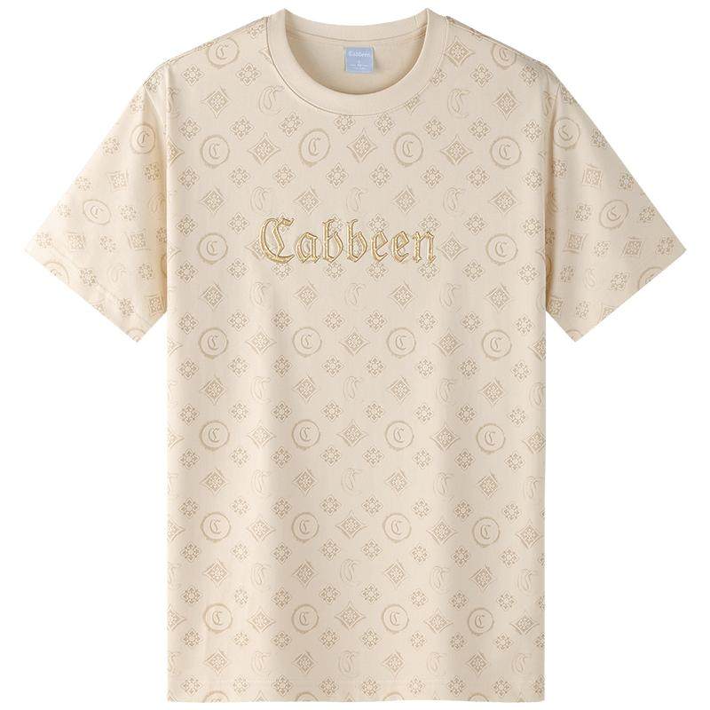 【纯棉】卡宾新疆长绒棉短袖T恤男夏季老花潮牌圆领上衣潮流时尚