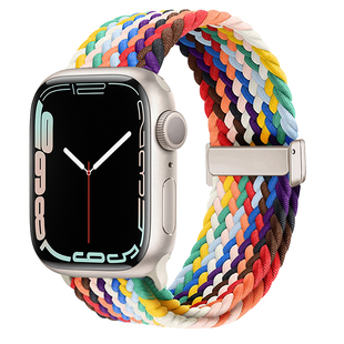 KASO适用iwatch表带编织苹果手表s9表带磁吸applewatch表带se回环弹力尼龙运动女生新款41mm透气彩虹春夏季