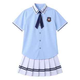 学院风演出服套装夏毕业班服礼服海军领蓝衬衫初中朗诵合唱运动会