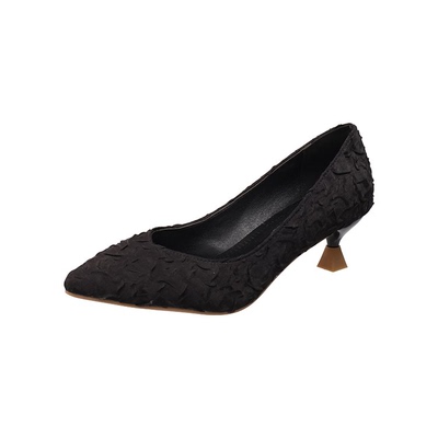 软皮高跟鞋猫跟尖头职业工作鞋女