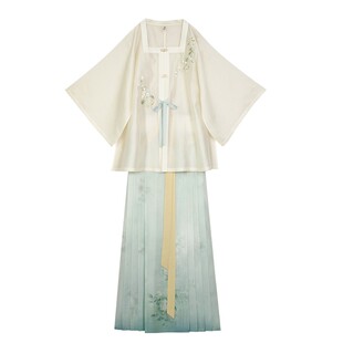 绿萼 清水溪汉初原创明制汉服女日常春秋天丝方领半袖清凉马面裙