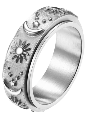 月亮太阳星星男女可旋转戒指情侣