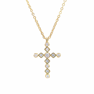 日本ΑΗKAИ十字架项链女纯银镀黄金色镶钻锁骨链简约时尚叠戴潮