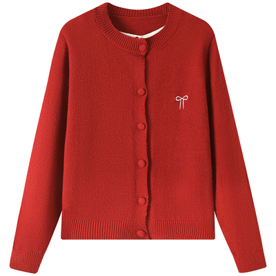 慕兔甜美蝴蝶结假两件针织衫