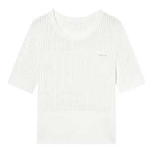 Goodland美地2024夏季新款气质白色修身短袖针织女凉感冰麻纱