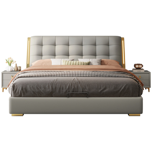 意式轻奢真皮床主卧1米8双人床2米x2米2大床现代简约储物软包婚床