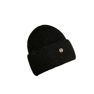 法国定制M标兔毛糖果色毛线帽子女百搭冷帽保暖针织帽护耳学生帽