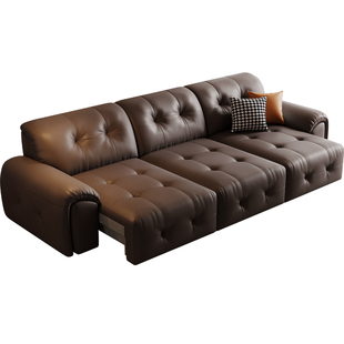 真皮沙发电动伸缩功能客厅书房双人位小户型半青皮现代简约皮沙发