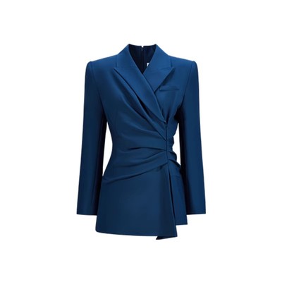 CHICHY复古深蓝色西装上衣微喇裤