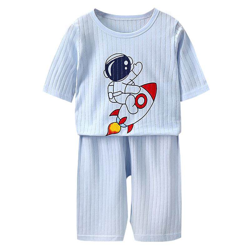 儿童童装夏季空调服薄款七分袖套装男女童宝宝透气家居服卡通睡衣