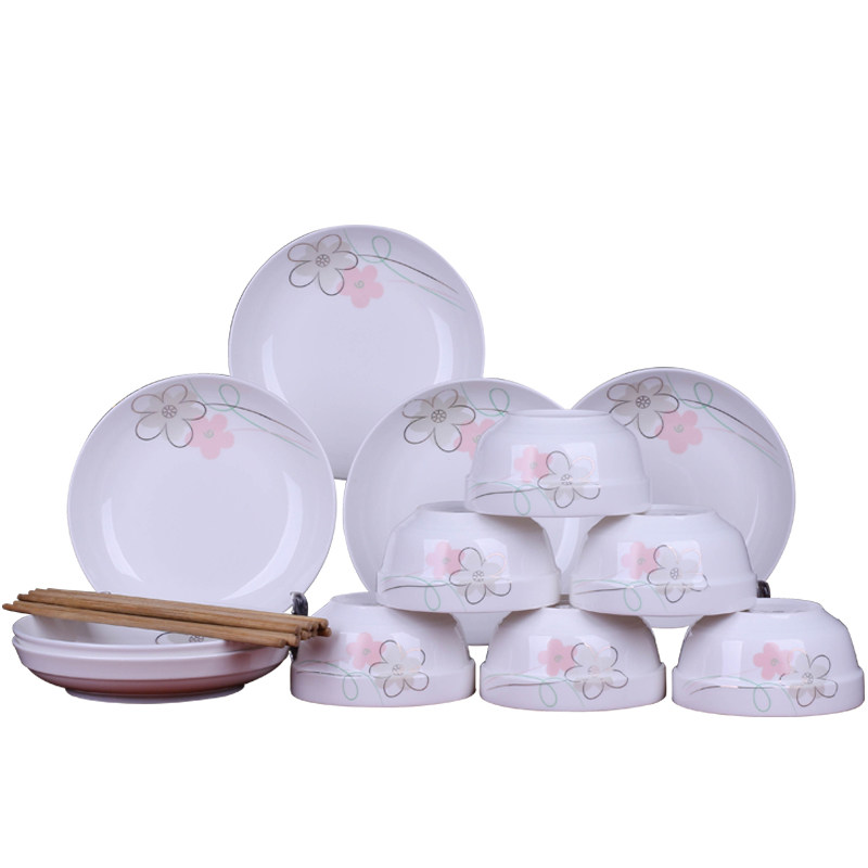 特价18头碗盘套装 陶瓷家用碗碟面碗组合餐具 中式盘子饭碗