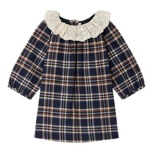 【新品】Bonpoint2026秋冬女小童格纹刺绣领边连身裙小樱桃童装