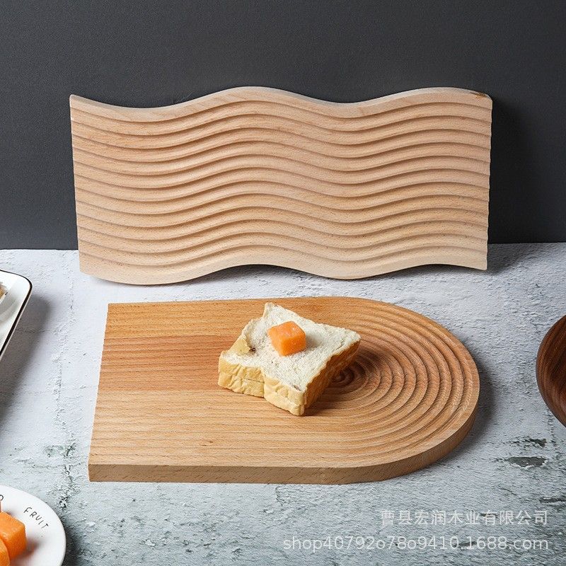 现货水波纹托盘实木咖啡盘木质下午茶点心餐盘 ins风收纳展示盘
