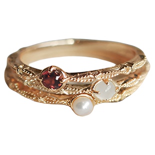 Fraises莓果淡奶 精致百搭天然 石榴石/月光石/珍珠925纯银细戒指