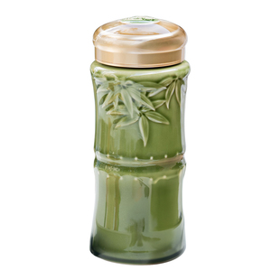 【马年礼物】乾唐轩活瓷杯大竹报平安随手杯水杯茶杯带盖陶瓷杯子