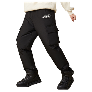 ask 童装男童裤子2026春季新款白鸭绒保暖长裤休闲羽绒裤