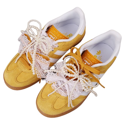 蕾丝鞋带德训鞋珍珠鞋花挂件装饰