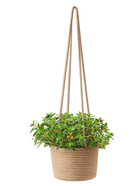 北欧花篮棉质绳挂式编织植物篮室内纯色花盆吊篮植物花篮储物草编