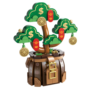 费米小颗粒拼装益智积木玩具手工花束向日葵摇钱树办公室桌面摆件