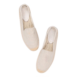 厚底增高草编渔夫鞋一脚蹬白色帆布鞋透气吸汗防臭懒人鞋小白鞋女