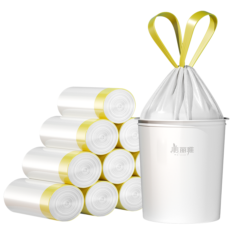 美丽雅垃圾袋家用特厚加厚超厚手提式抽绳免撕收纳大号厨余穿绳