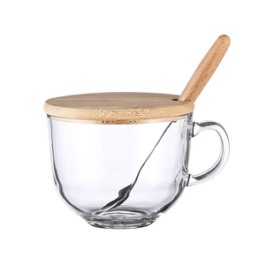 酸奶碗大容量玻璃杯燕麦片早餐杯子女牛奶杯带盖勺碗杯带把咖啡杯