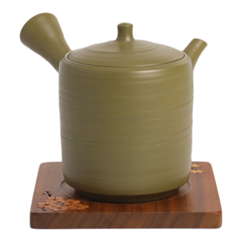 常滑烧急须 秀树 绿泥旋纹280ml纯手工日式紫砂侧把陶6点茶壶套组