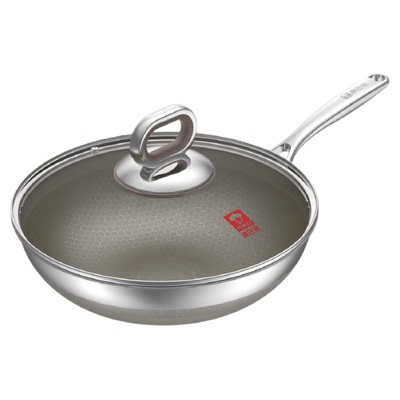 康巴赫七代高钛蜂窝炒锅真钛抗菌0氟家用不锈钢不粘锅炒菜锅正品