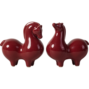陶瓷红马小摆件家居客厅书房办公室桌面博古架装饰品茶玩可爱唐马