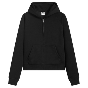 ins灰色短款连帽卫衣拉链外套女款秋修身小个子开衫上衣秋冬穿搭